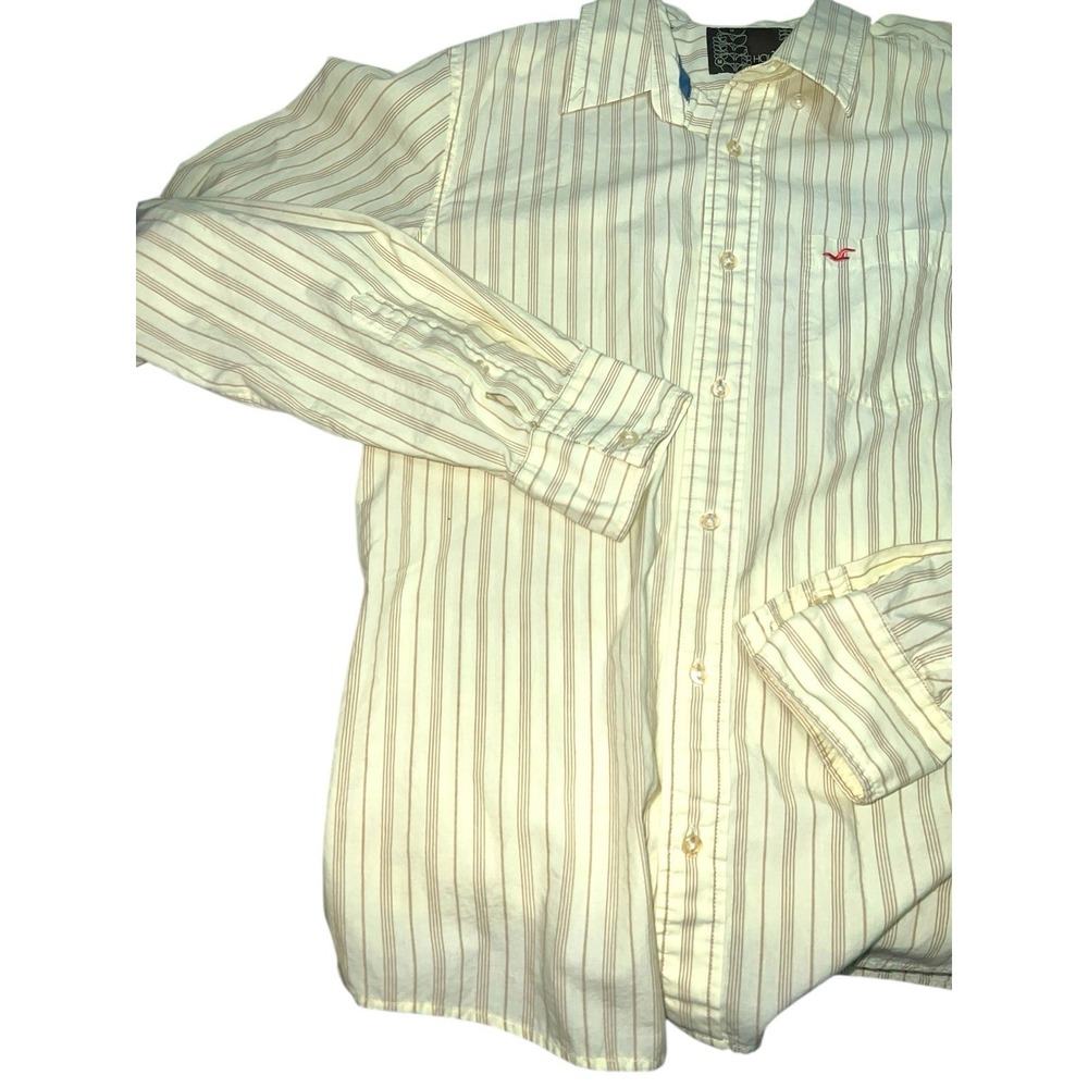 Hollister Shirt Mens Medium Button Down Yellow Pocket Logo Preppy Cotton Long SL - Picture 2 of 7
